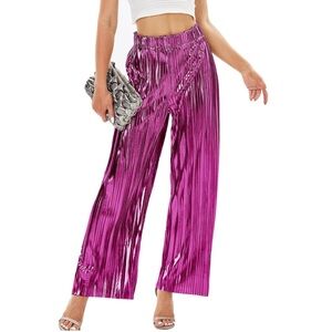 Metallic Pink Pleated Palazzo Pants Small